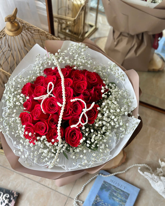 (Valentine’s 2026) Pearl Red Rose Bouquet