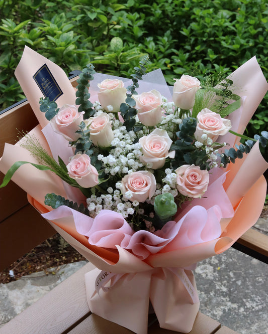 Blessing Pink Premium Rose Bouquet (5 Roses, 10 Roses, 20 Roses)