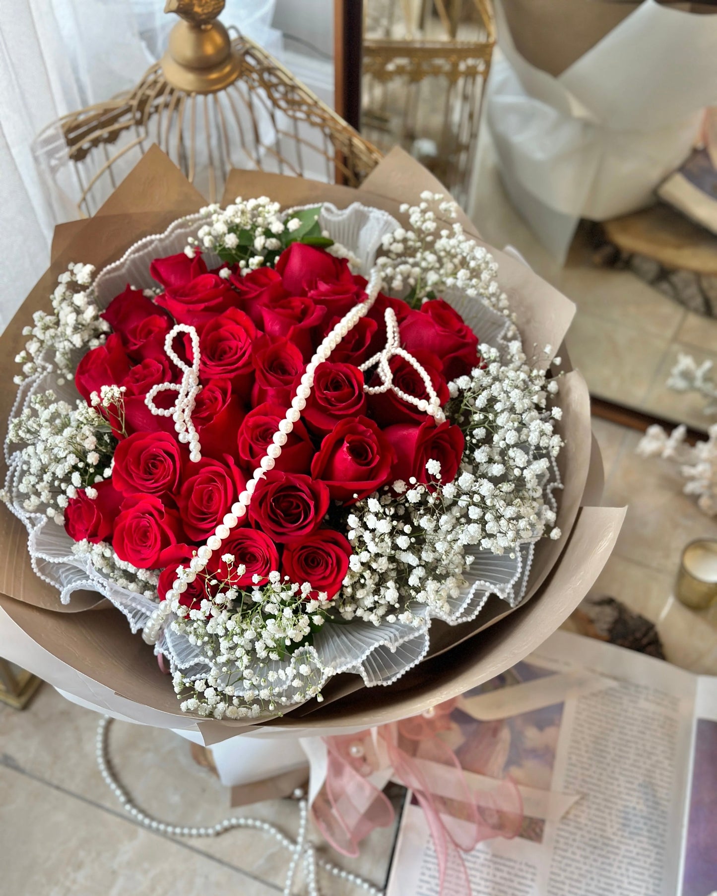 Pearl Red Rose Bouquet