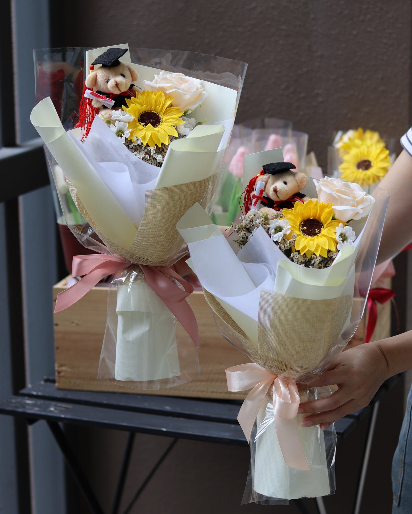 Mini Grad Bear | Soap Flowers Bouquet