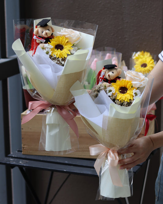 Sunflower Grad Bear | Soap Flowers Bouquet