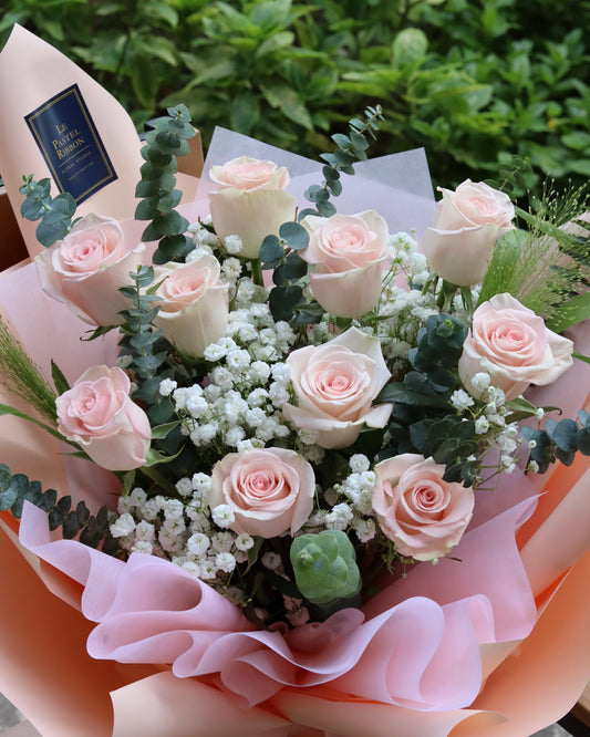 Blessing Pink Premium Rose Bouquet (5 Roses, 10 Roses, 20 Roses)