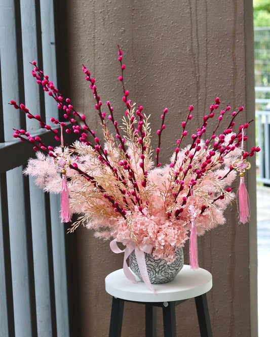 Happiness Pink Willow Porcelain Vase