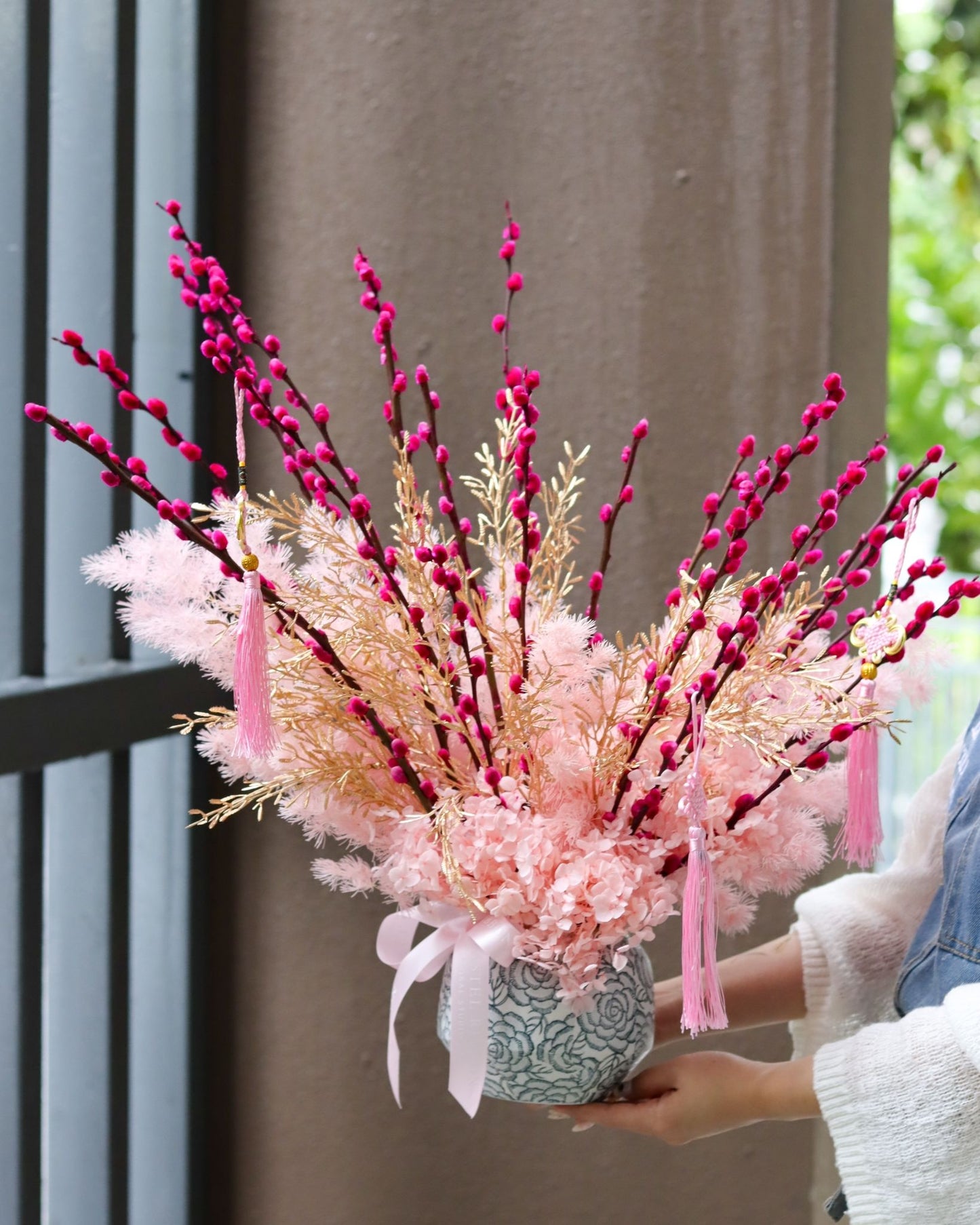 Happiness Pink Willow Porcelain Vase