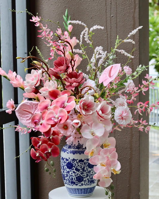 Orchid Harmony in Tall Vase | Premium Faux