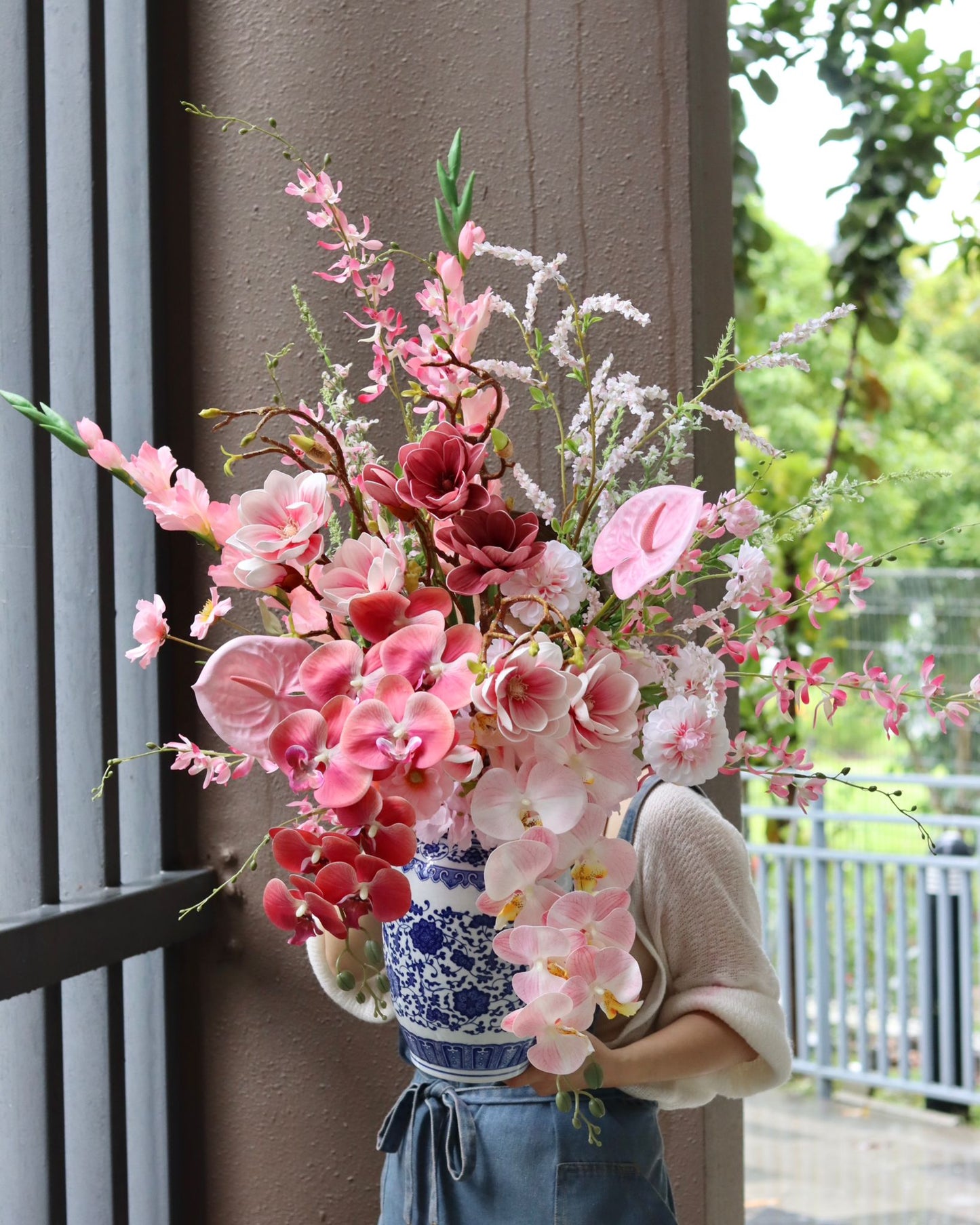 Orchid Harmony in Tall Vase | Premium Faux