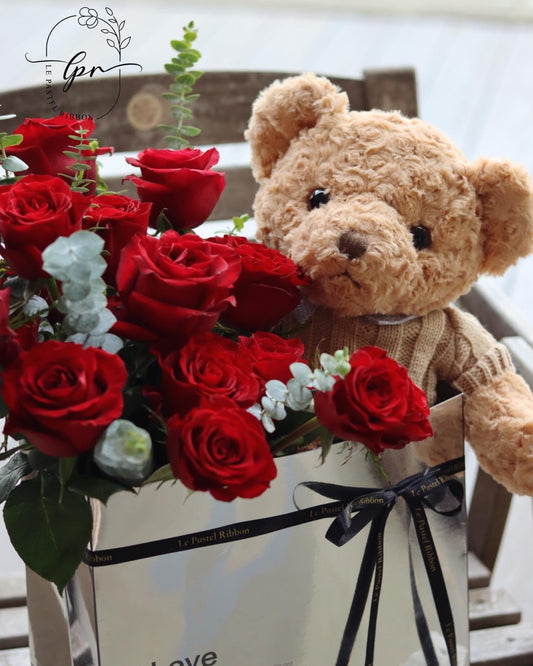 Scottish Teddies Red Rose Box