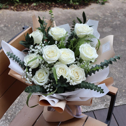 White Premium Rose Bouquet (5 Roses, 10 Roses, 20 Roses)