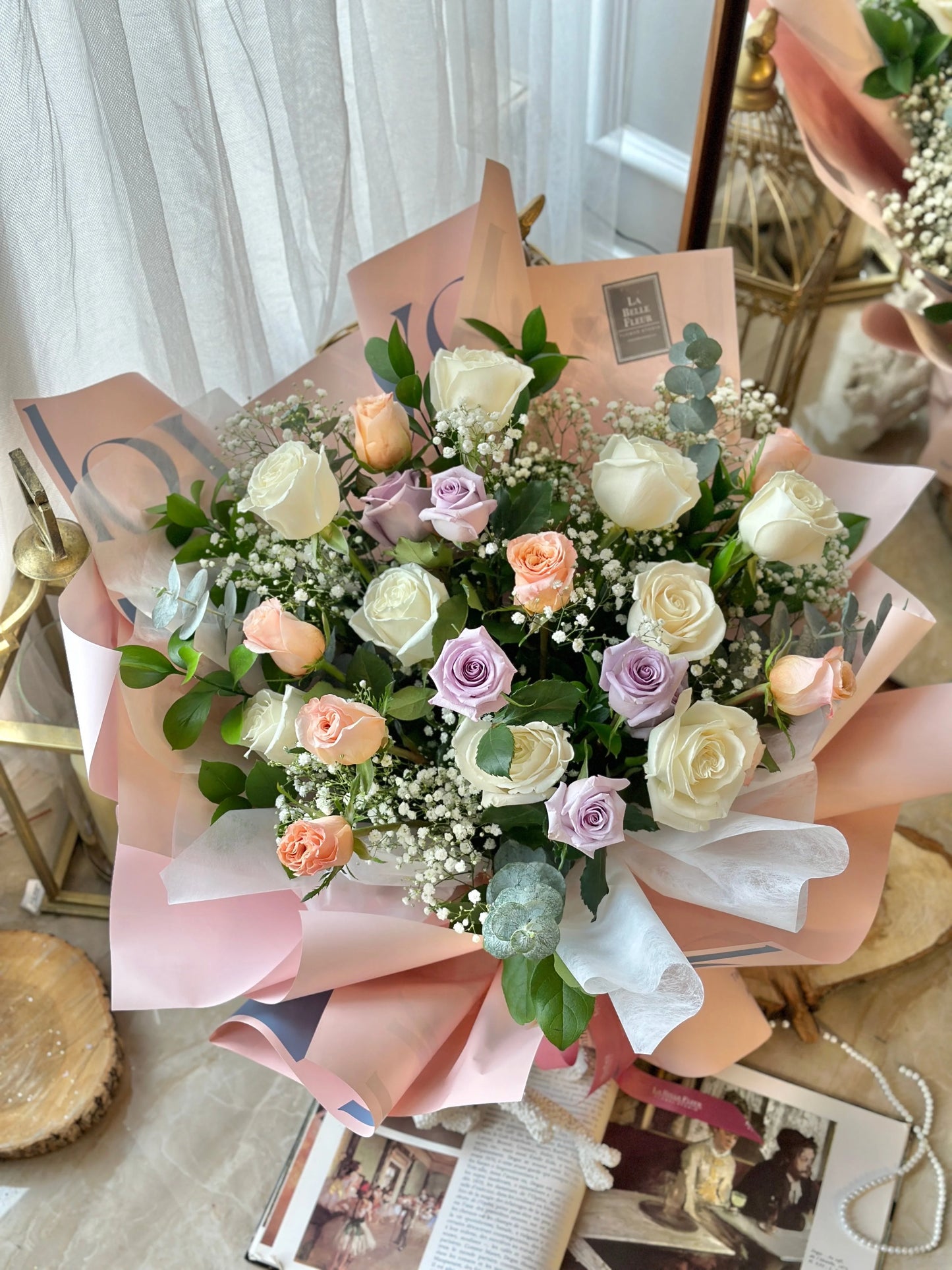 (Valentine’s 2026) Peach Purple White | Special Mix Rose Bouquet