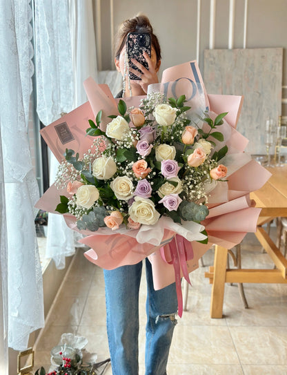 (Valentine’s 2026) Peach Purple White | Special Mix Rose Bouquet