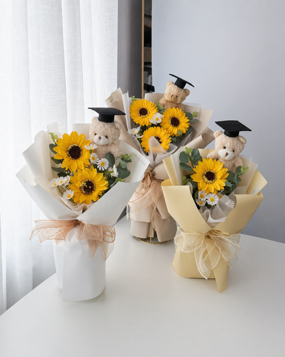 Sunflower Grad Bear | Soap Flowers Bouquet