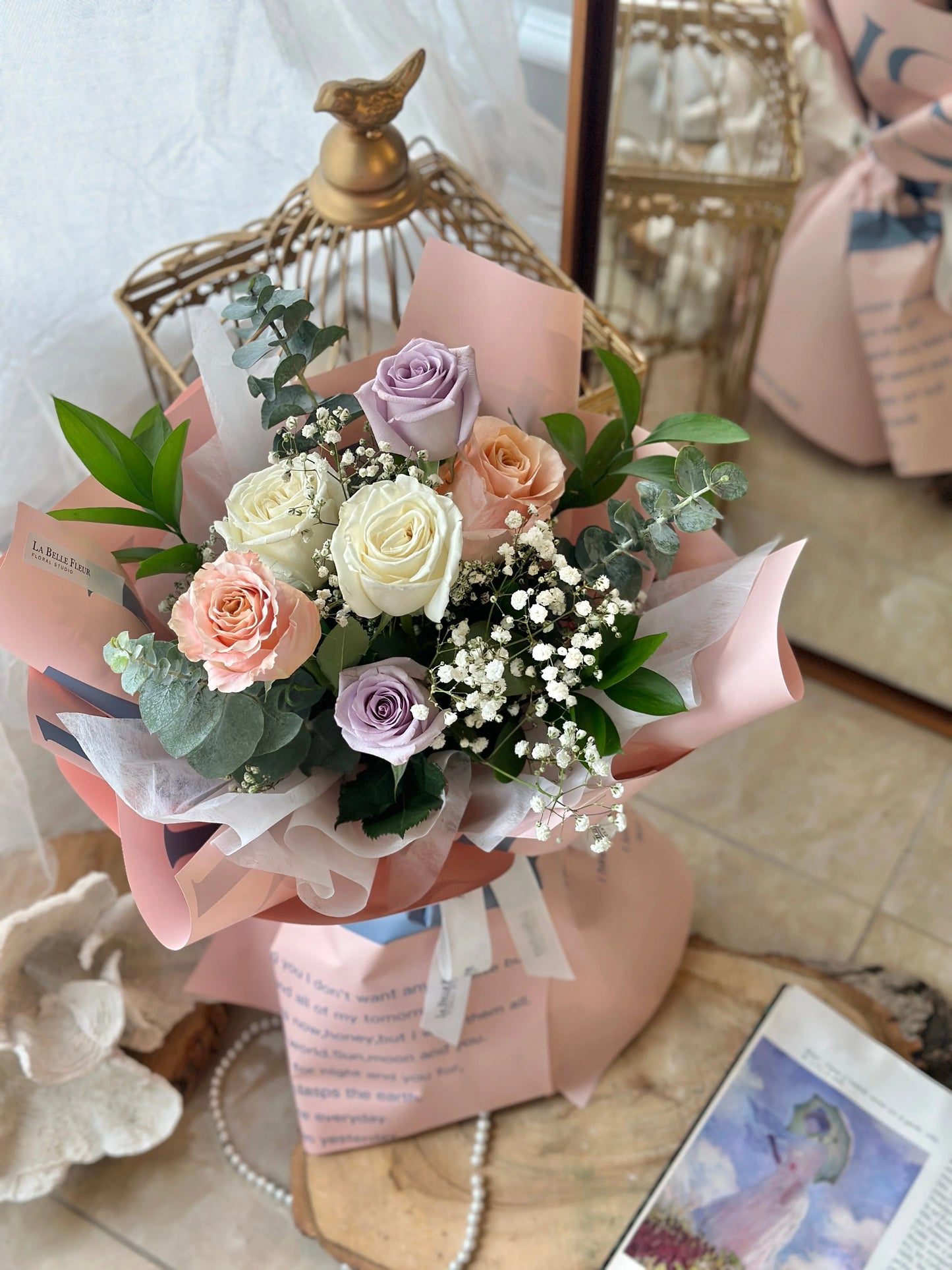 (Valentine’s 2026) Peach Purple White | Special Mix Rose Bouquet
