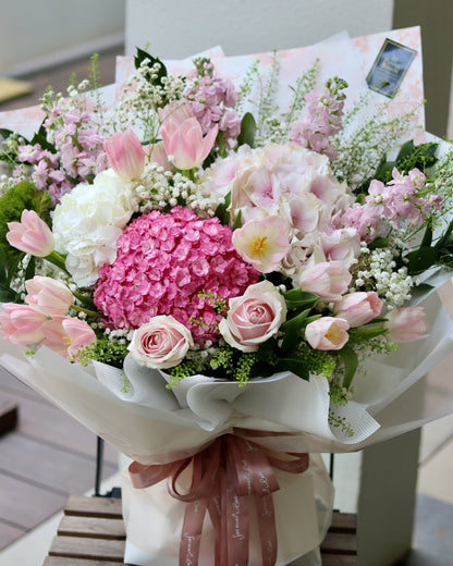 Pink on Pink | Hydrangea Tulips Mix Bouquet