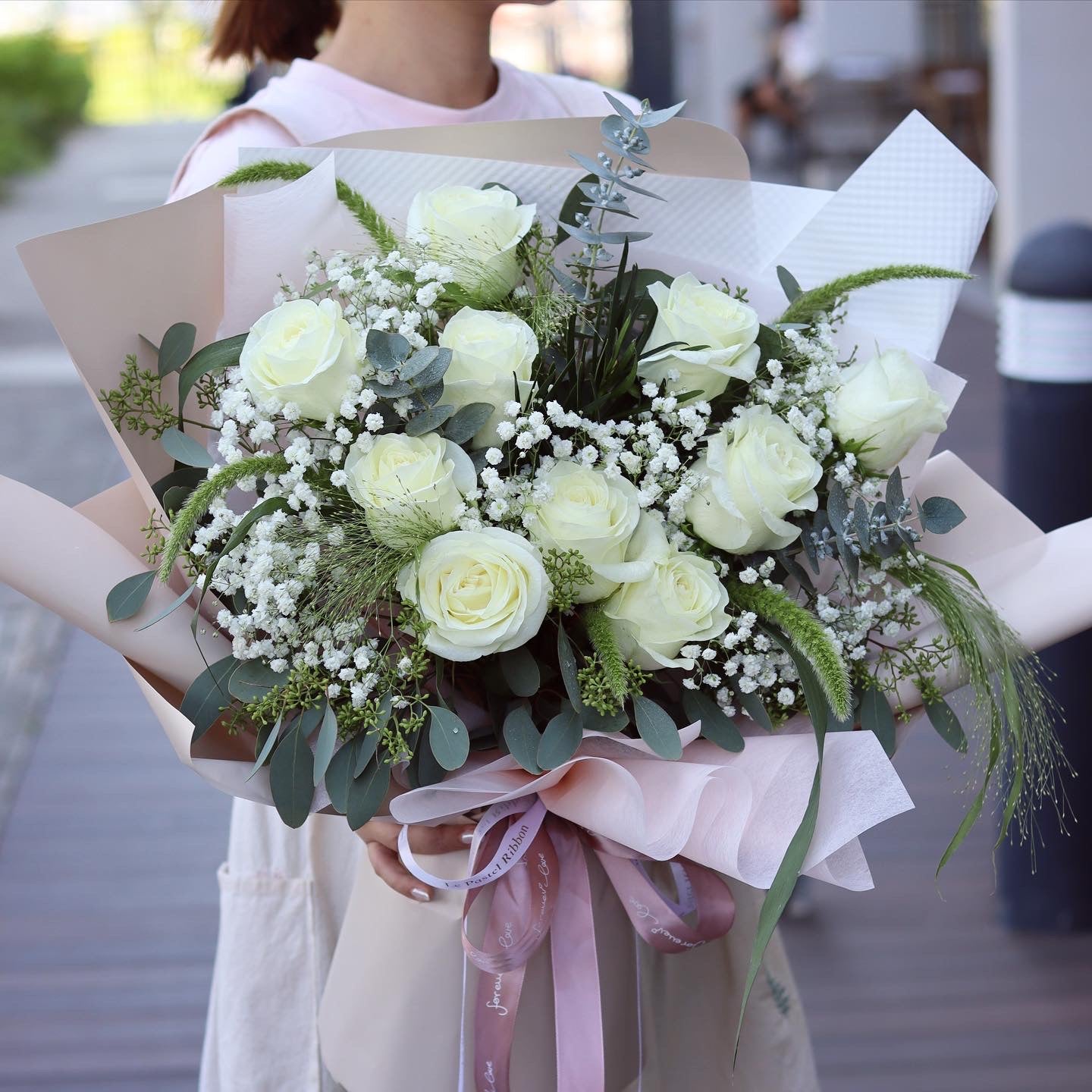 White Premium Rose Bouquet (5 Roses, 10 Roses, 20 Roses)