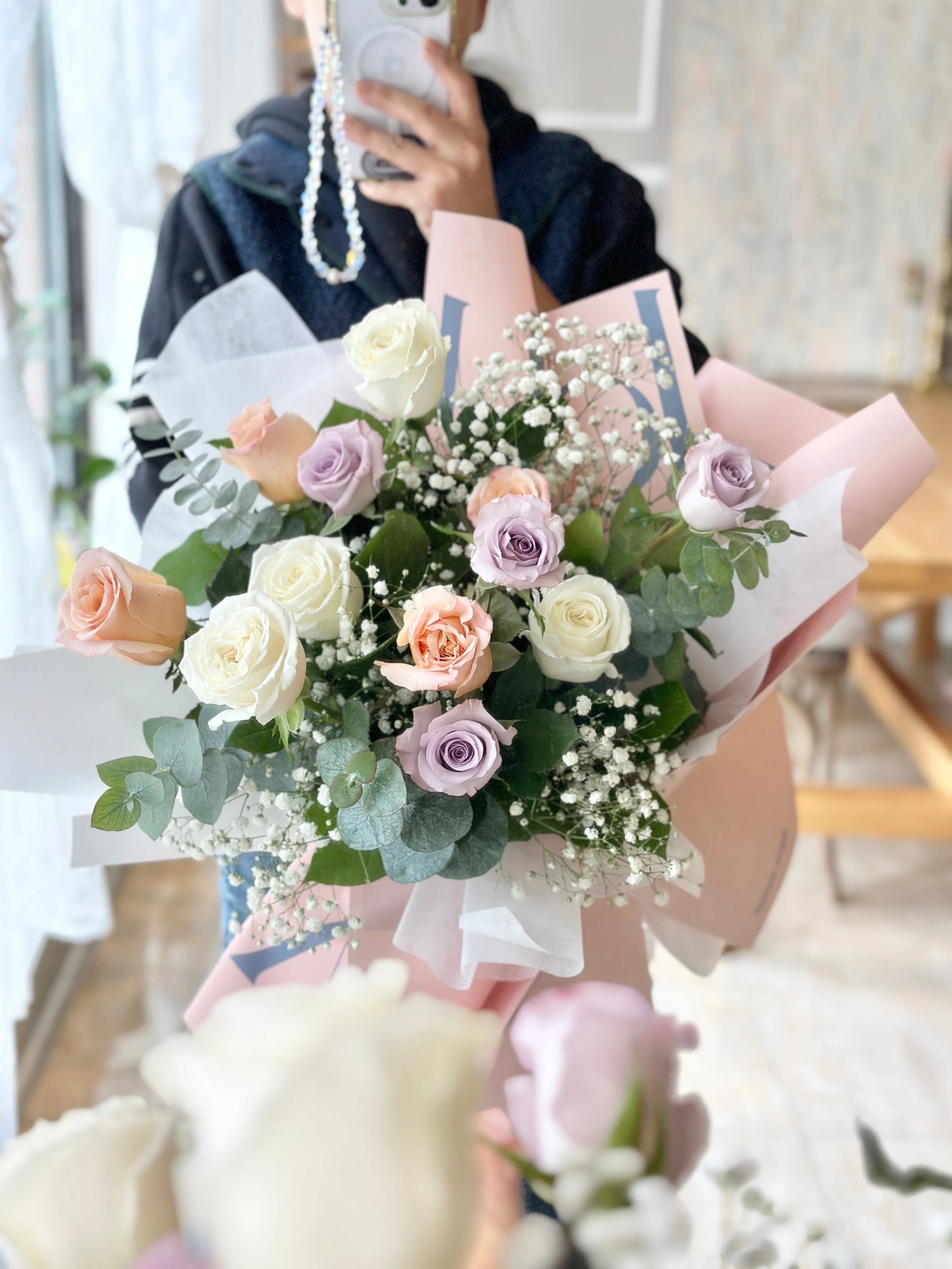 (Valentine’s 2026) Peach Purple White | Special Mix Rose Bouquet