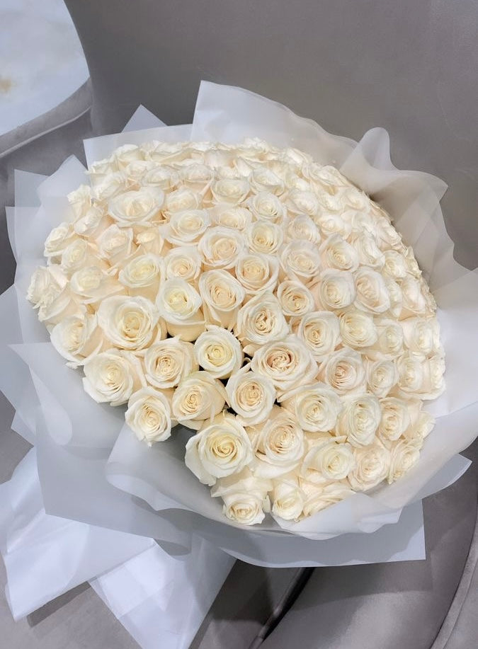 99 Premium White Rose Bouquet