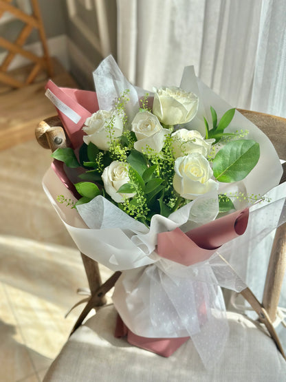 White Premium Rose Bouquet (5 Roses, 10 Roses, 20 Roses)