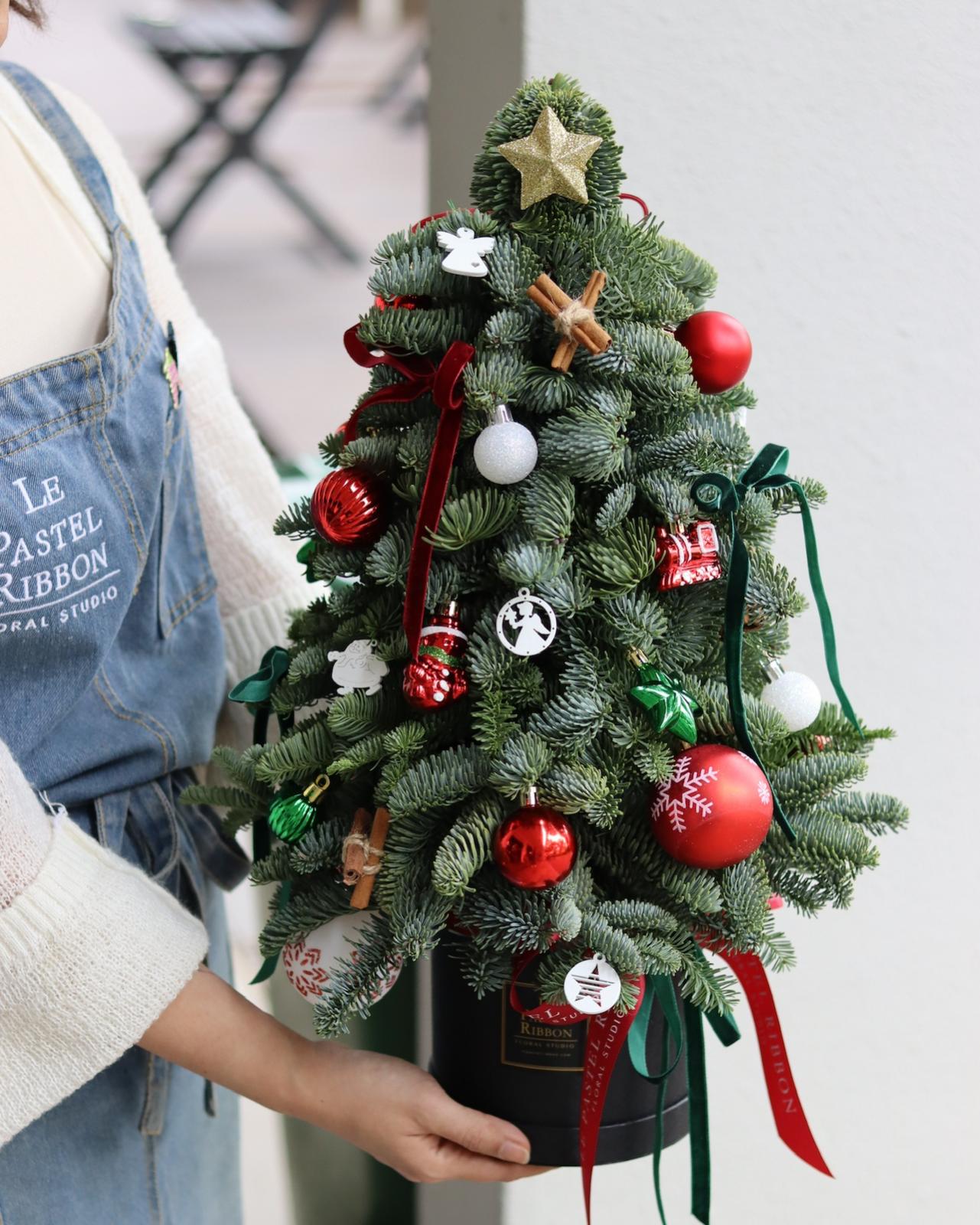 (Customisable) Mini Fresh Christmas Tree with Box Base