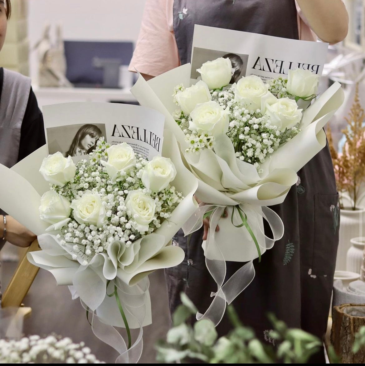 White Premium Rose Bouquet (5 Roses, 10 Roses, 20 Roses)