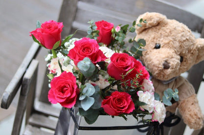 Scottish Teddies Hot Pink Rose Box