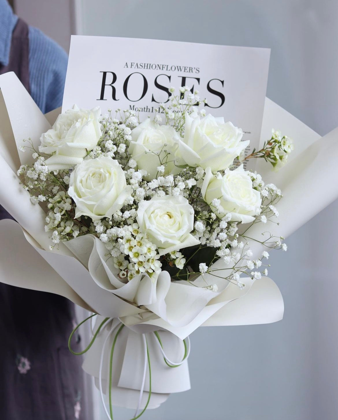 White Premium Rose Bouquet (5 Roses, 10 Roses, 20 Roses)