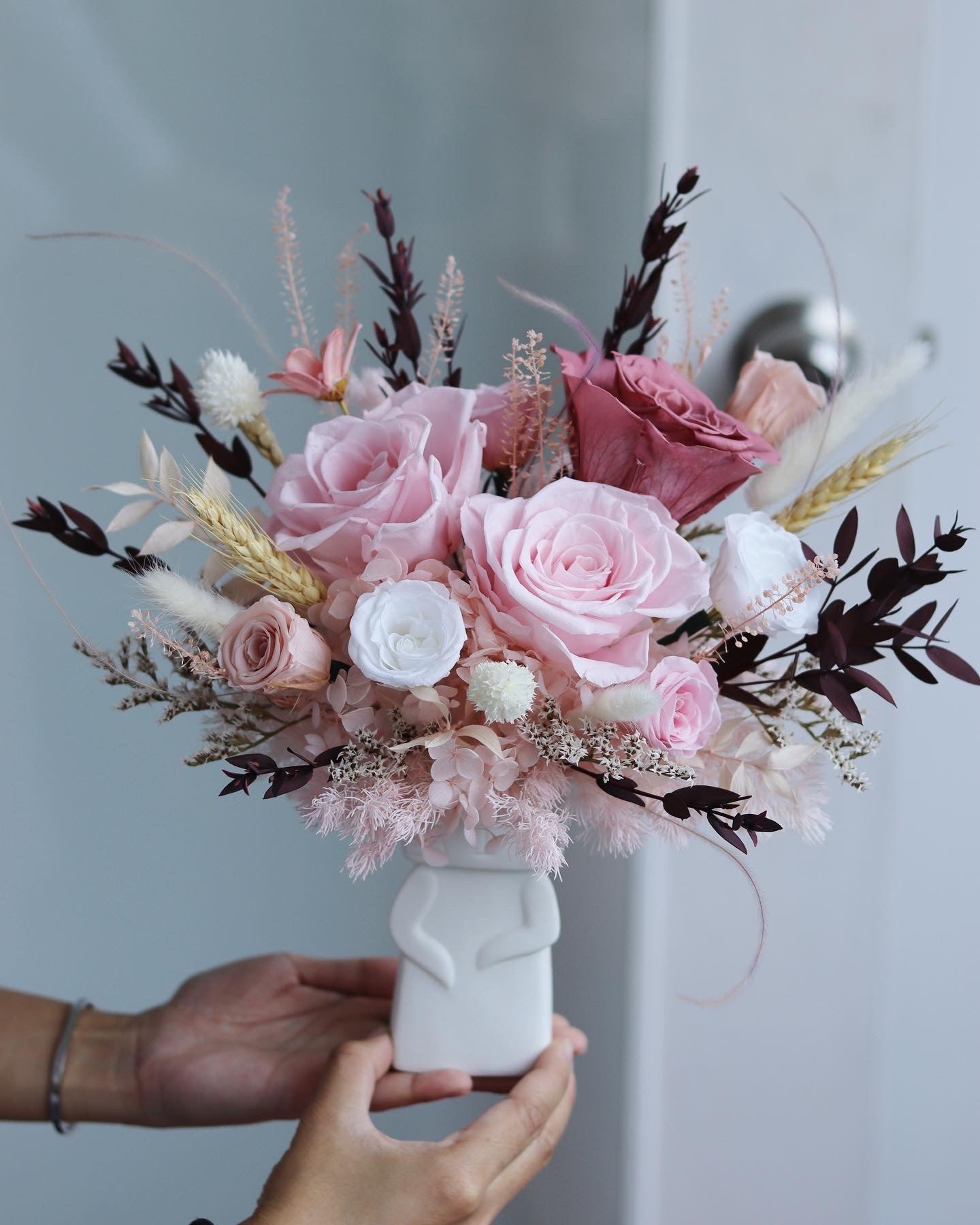 Sweet Pink Cat Vase Arrangement - Preserved Flower