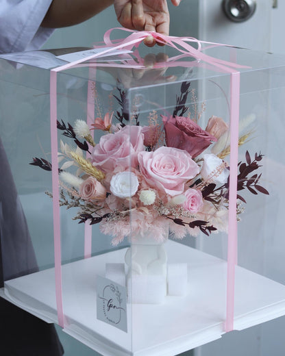 Sweet Pink Cat Vase Arrangement - Preserved Flower