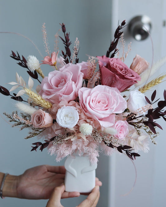 Sweet Pink Cat Vase Arrangement - Preserved Flower