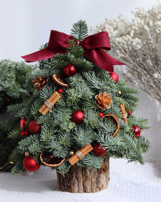 Merry & Bright Red | Handcrafted Fresh Mini Christmas Tree