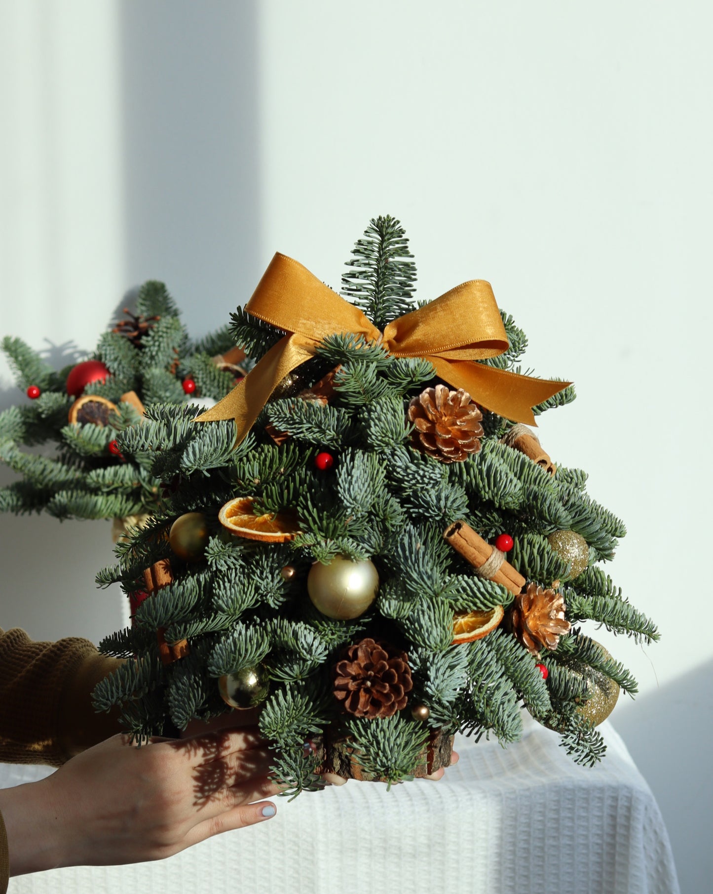 Holiday Glow Golden| Handcrafted Fresh Mini Christmas Tree