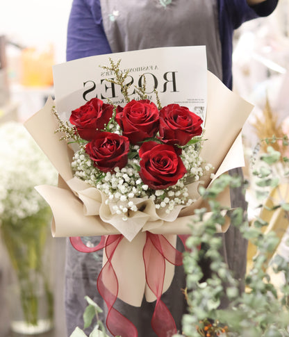 Red Premium Rose Bouquet (5 Roses, 10 Roses, 20 Roses)