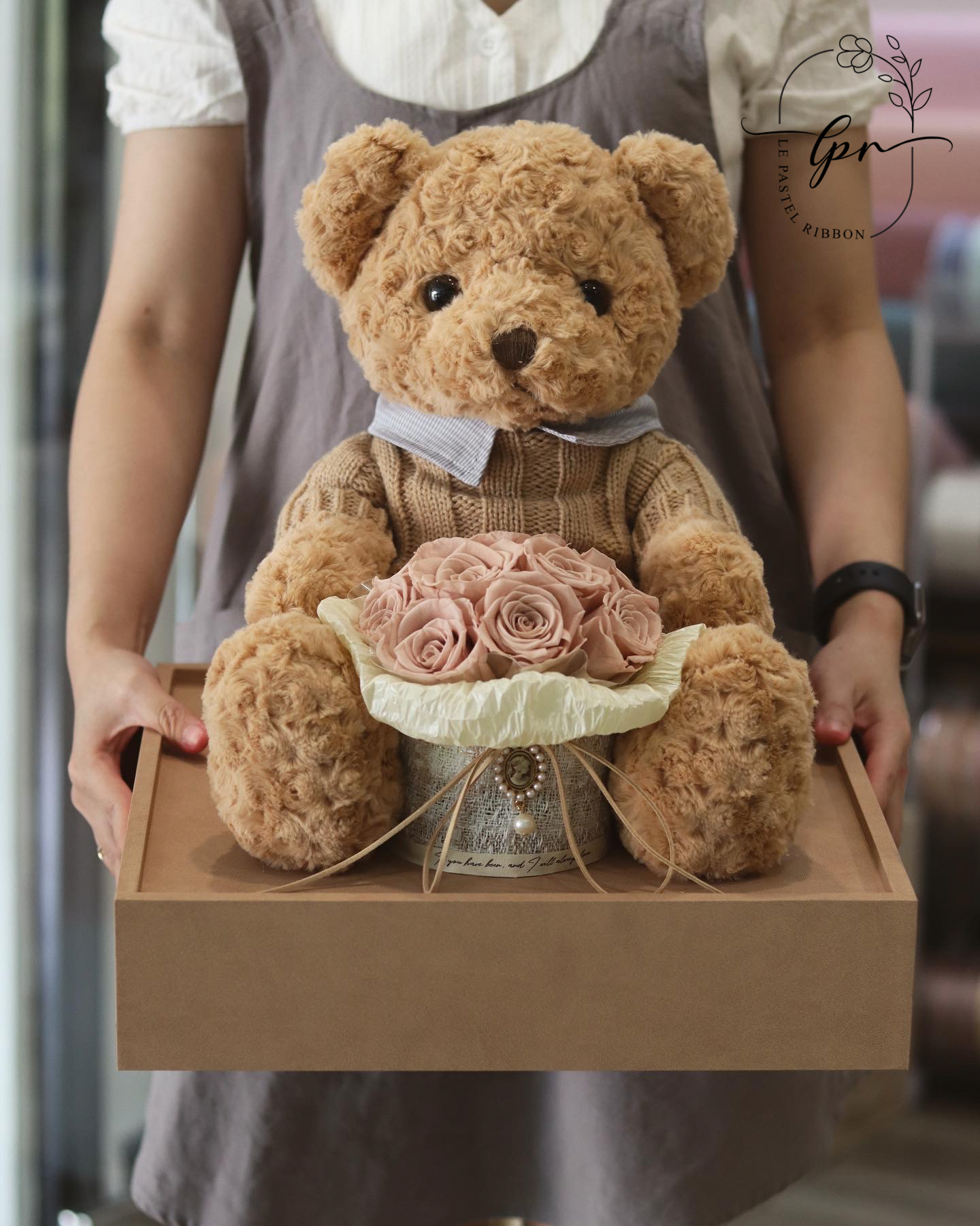 Loving You Cappuccino | Preserved Rose Teddies Bear